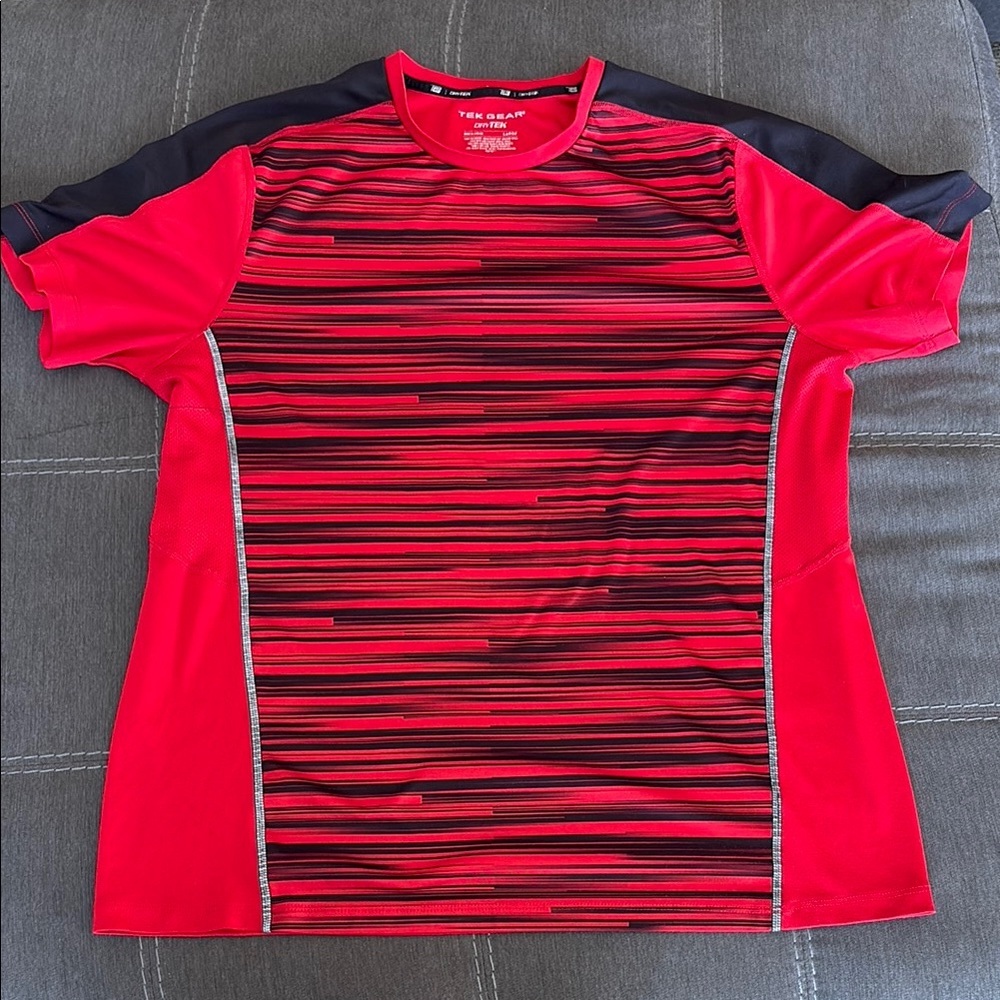 Tek Gear Red and Black Striped Sports Tee. L